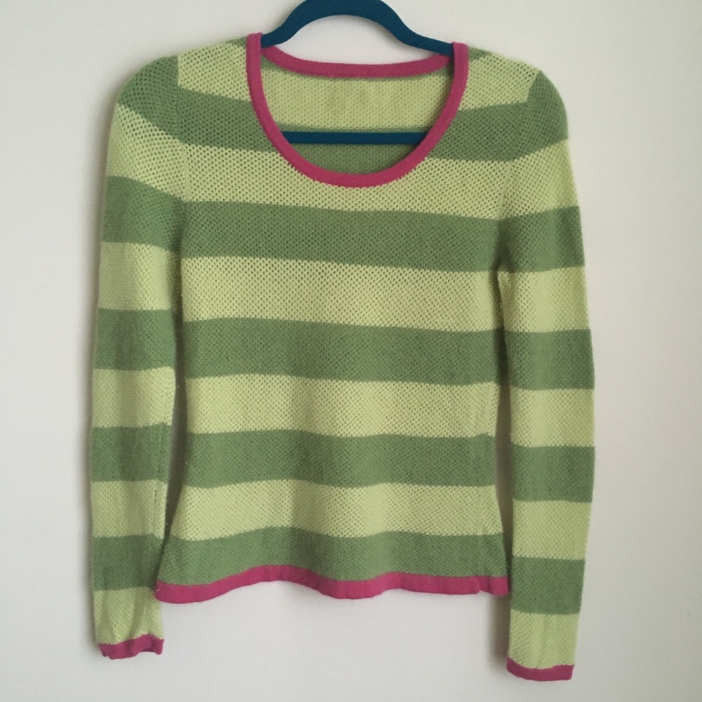 Green striped 100% cashmere sweater